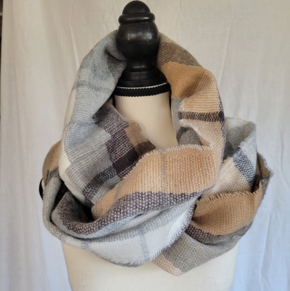 Unbranded tan plaid infinity scarf
